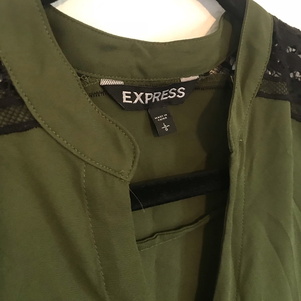 Express Olive Button Down With Lace - image 3